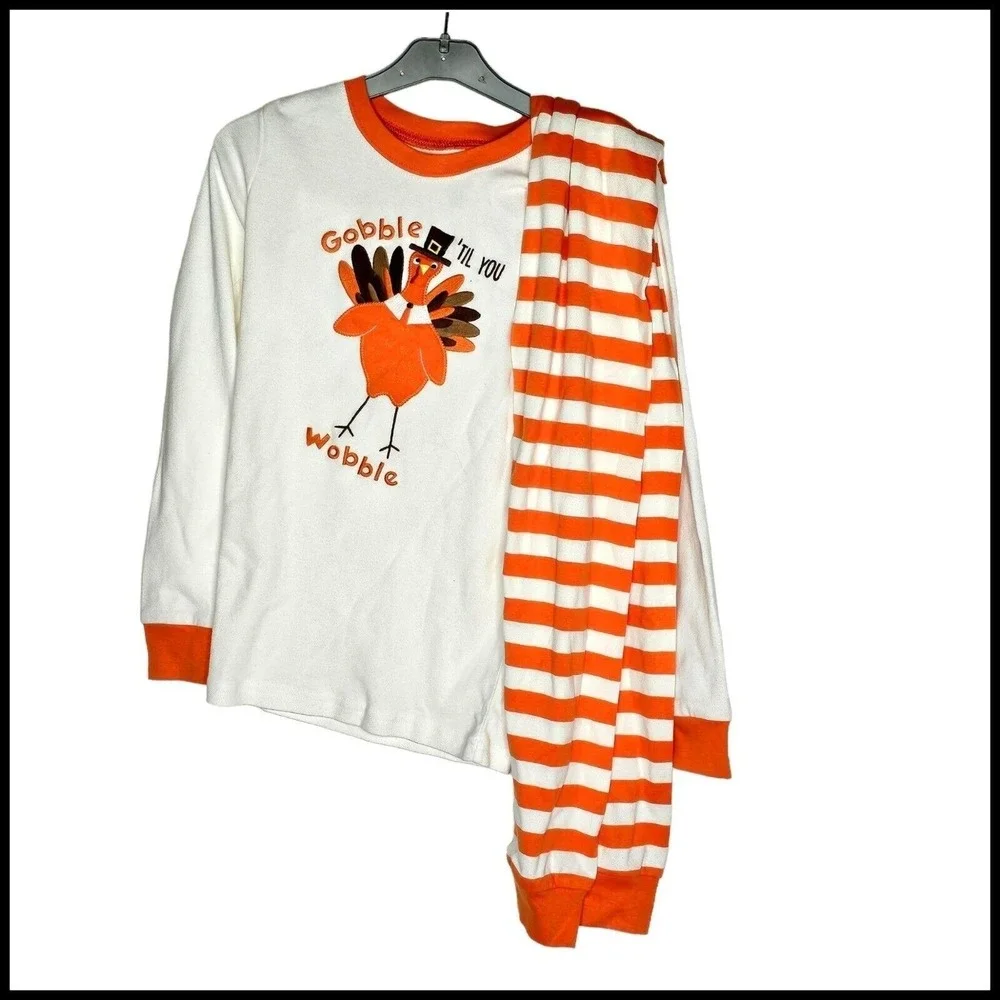 Gymboree‎ White & Orange Gobble Turkey Pajama Set size 10 NWT Thanksgiving